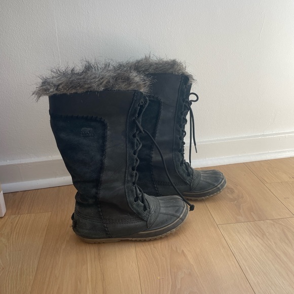 Sorel Boots Cate the Great Black Waterproof Snow Fur Leather Knee High 6 - Picture 2 of 3